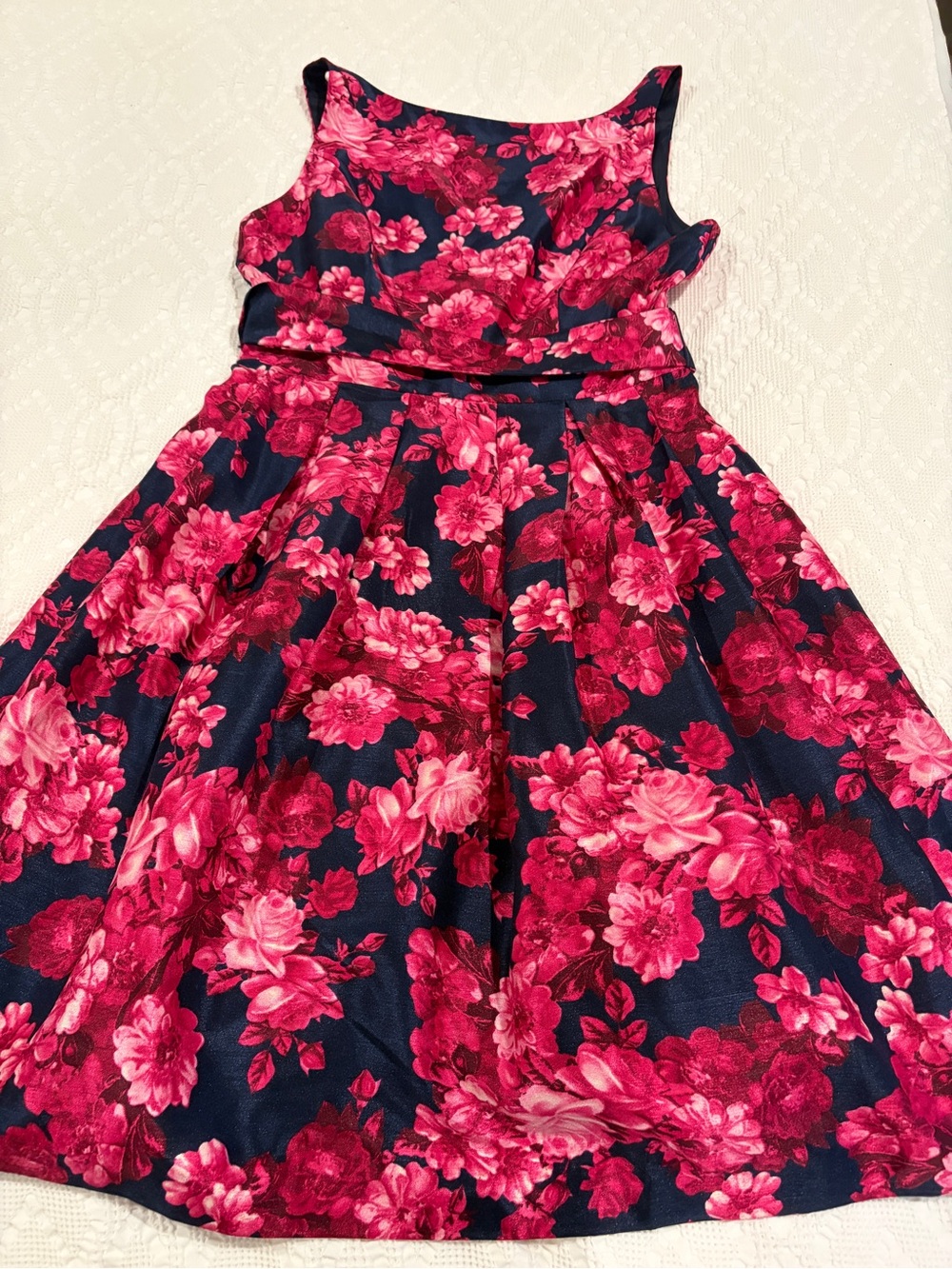 Jessica Howard Navy Dress with Bright Pink Floral Print